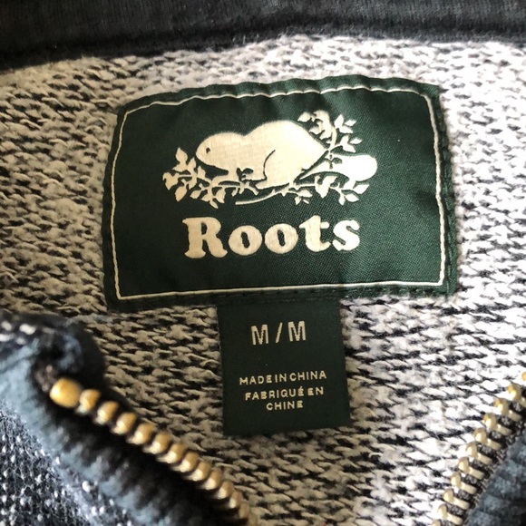 Roots hoodie zip up with 2 front pockets black am with white fleck Sz M - Picture 3 of 6